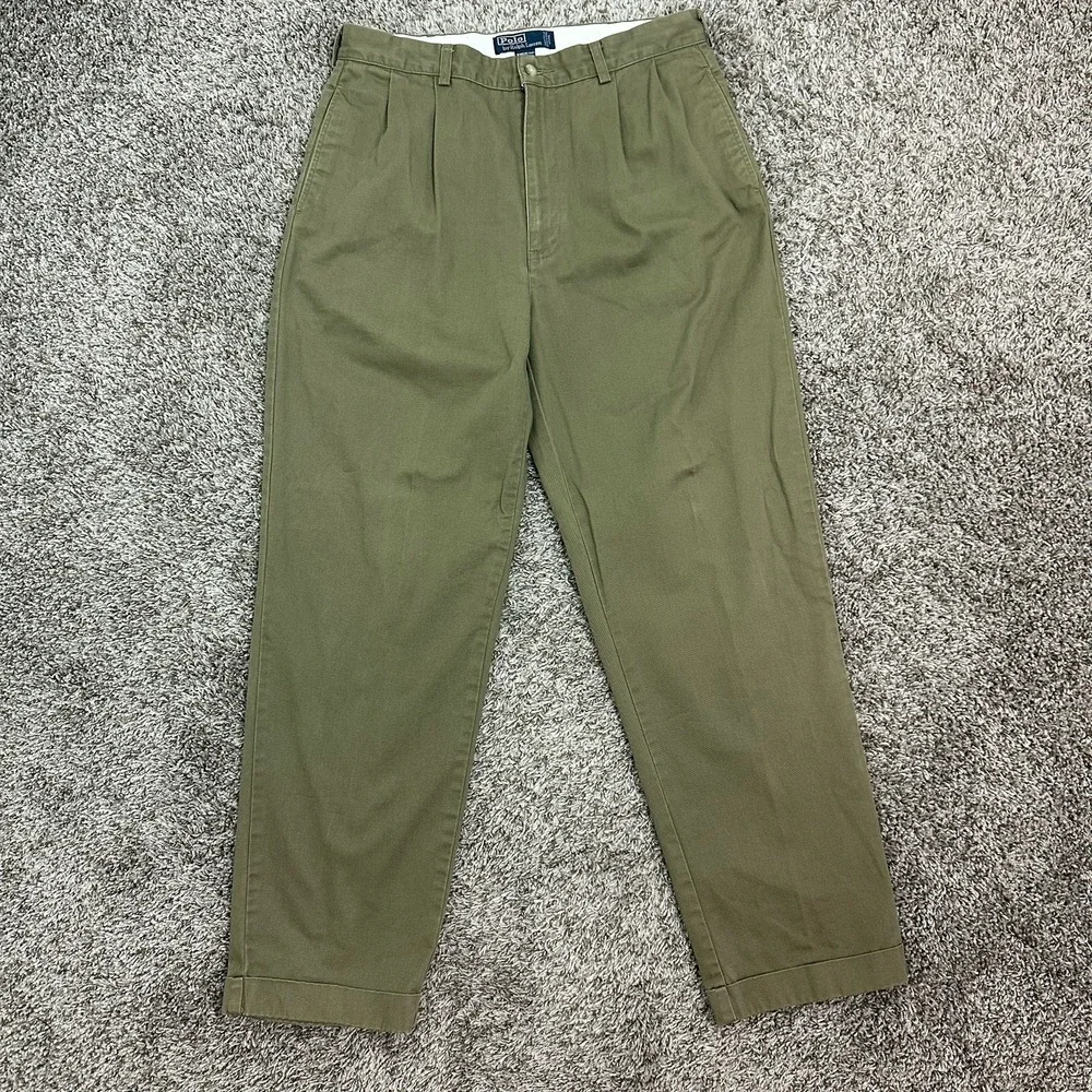 Vintage Polo Ralph Lauren Hammond Pants Mens 34x32 Green Preppy Pleated